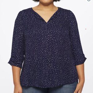 1x- Ladies 3/4 sleeve Navy Blue and White Blouse. NWT